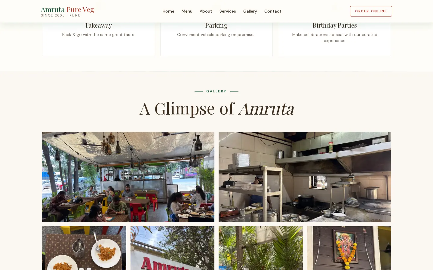 Amruta Pure Veg gallery showing its dining space, kitchen, food, and restaurant details