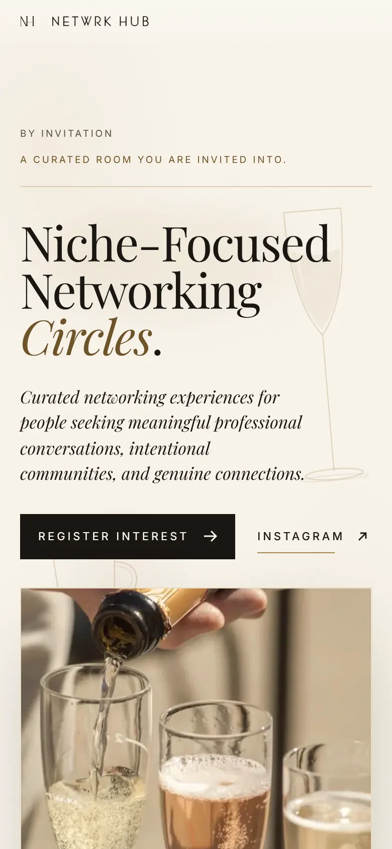 Netwrkhub mobile homepage introducing invitation-only networking circles